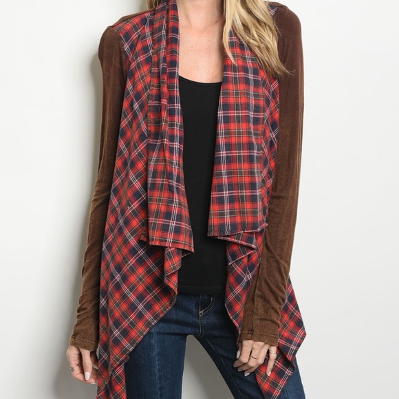 Red Brown Checkered - Cardigan - Picture 2 of 3